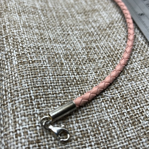 Vintage Pearl & Sterling Silver Pink Genuine Leather Necklace 16" Adjustable - Picture 7 of 11